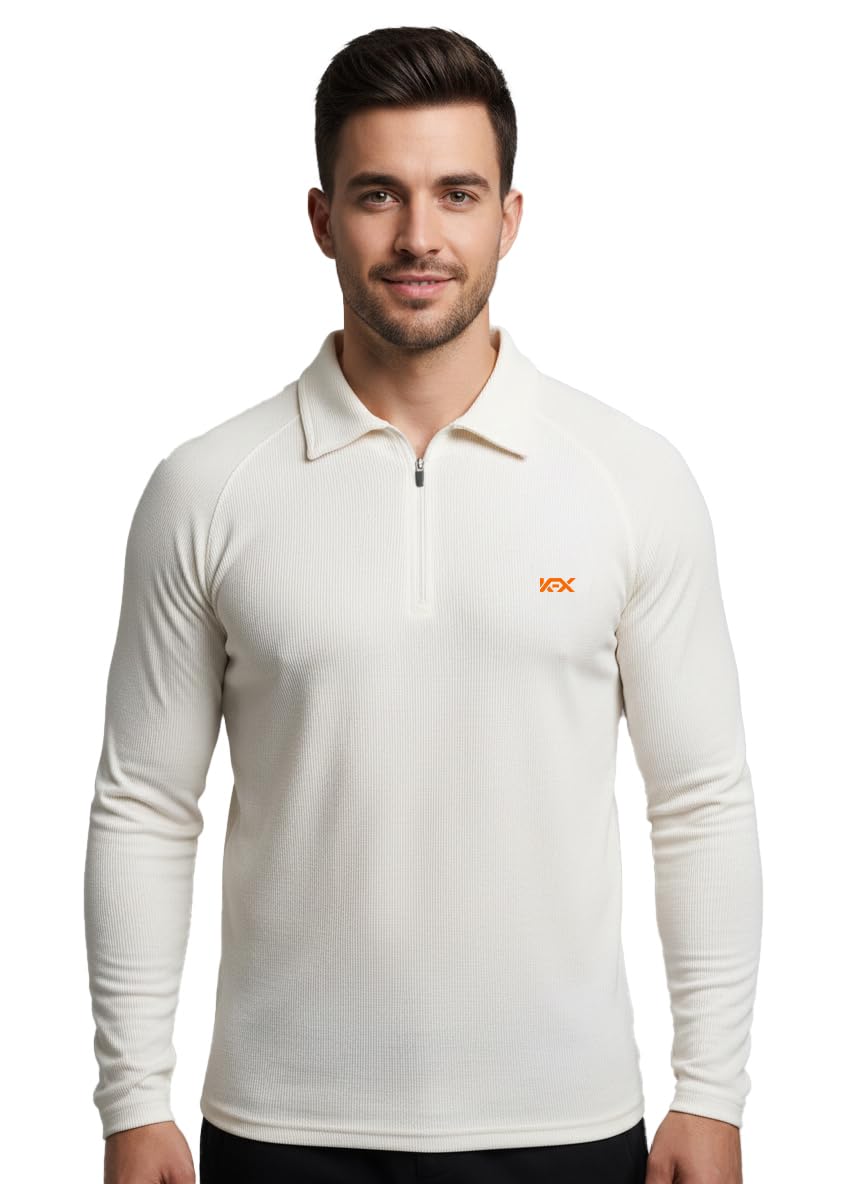 KEX Men's Solid Zip Polo Neck Full Sleeve T-Shirt – Premium Cotton